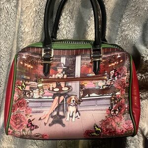 Nicole Lee Artistic Satchel with Red and Green Accents